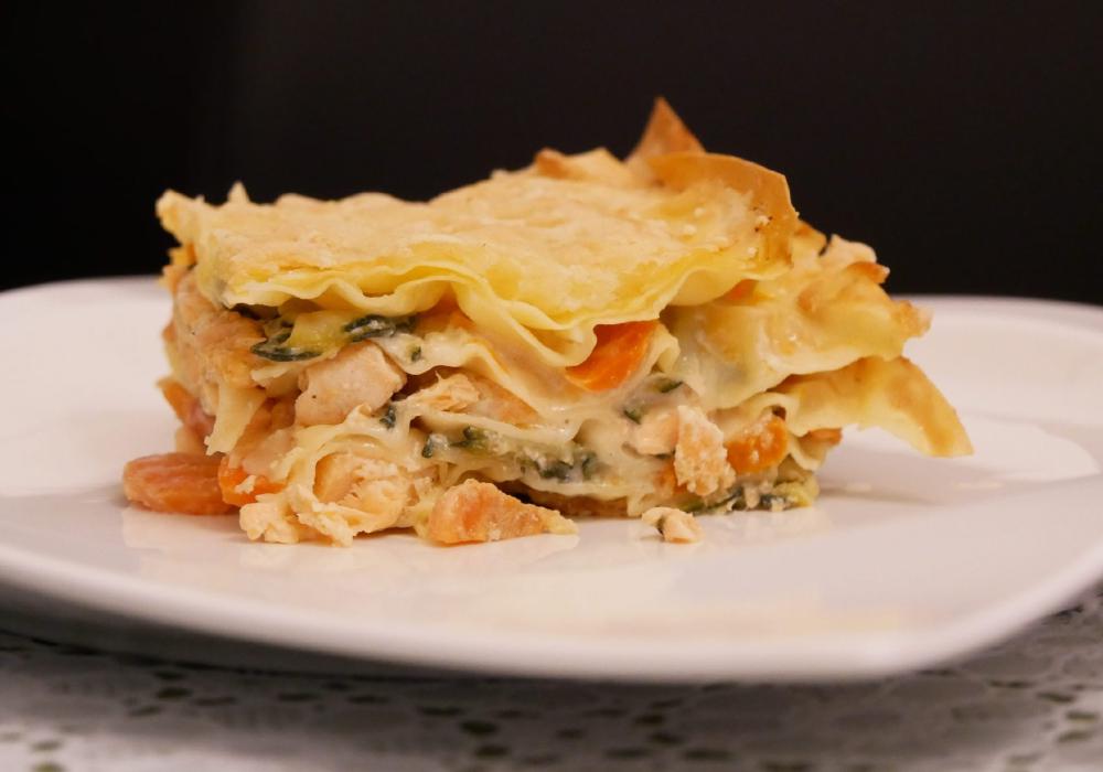 Lasanha de salmão com legumes